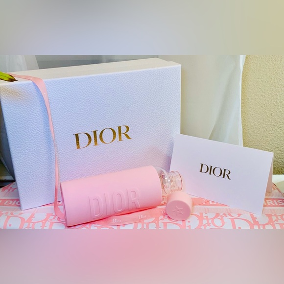 Dior Other - Dior Glass Water Bottle with Pink Silicone Cover Traveling